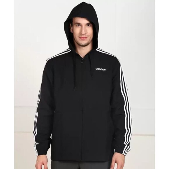 Adidas Activewear Jackets Men's Medium Black & White Essentials 3-Stripes Woven - Picture 3 of 8